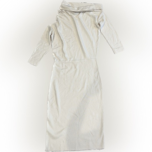 Reiss Sutton Wool blend off the shoulder cream midi dress size L - Picture 9 of 10